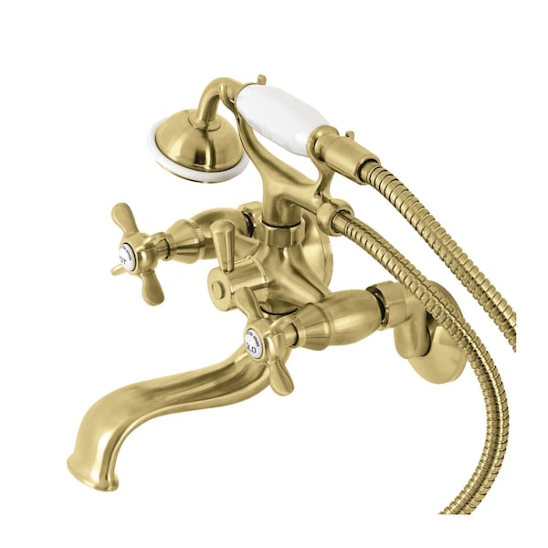 Kingston Brass KS245SB Tub Wall Mount Clawfoot Tub Faucet with Hand Shower, Brushed Brass KS245SB - main